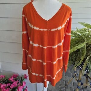J. Jill Orange Tie Dye Top Large Cotton Modal Dolman Sleeve